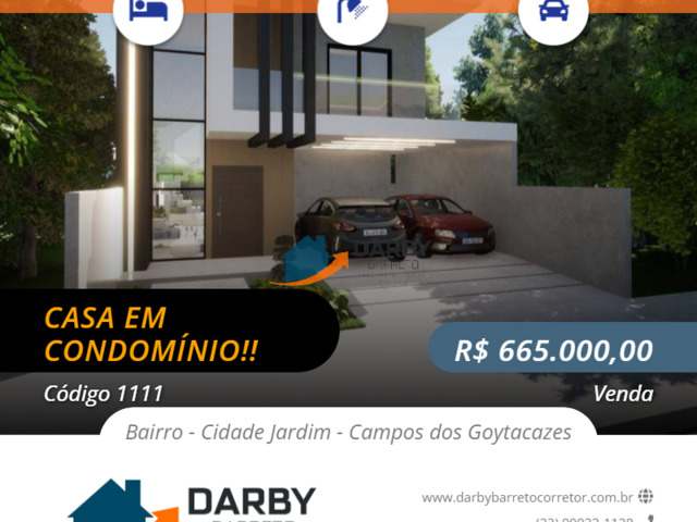 #1111 - Casa em condomínio para Venda em Campos dos Goytacazes - RJ